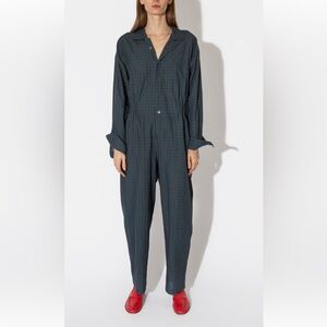 6397‎ Women's 100% Cotton Blue Plaid Oversized Jumpsuit Long Sleeve Button Up M